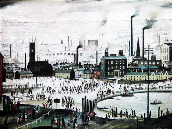 § Lawrence Stephen Lowry (1887-1976) An Industrial Town, image 17.25 x 23.25in.